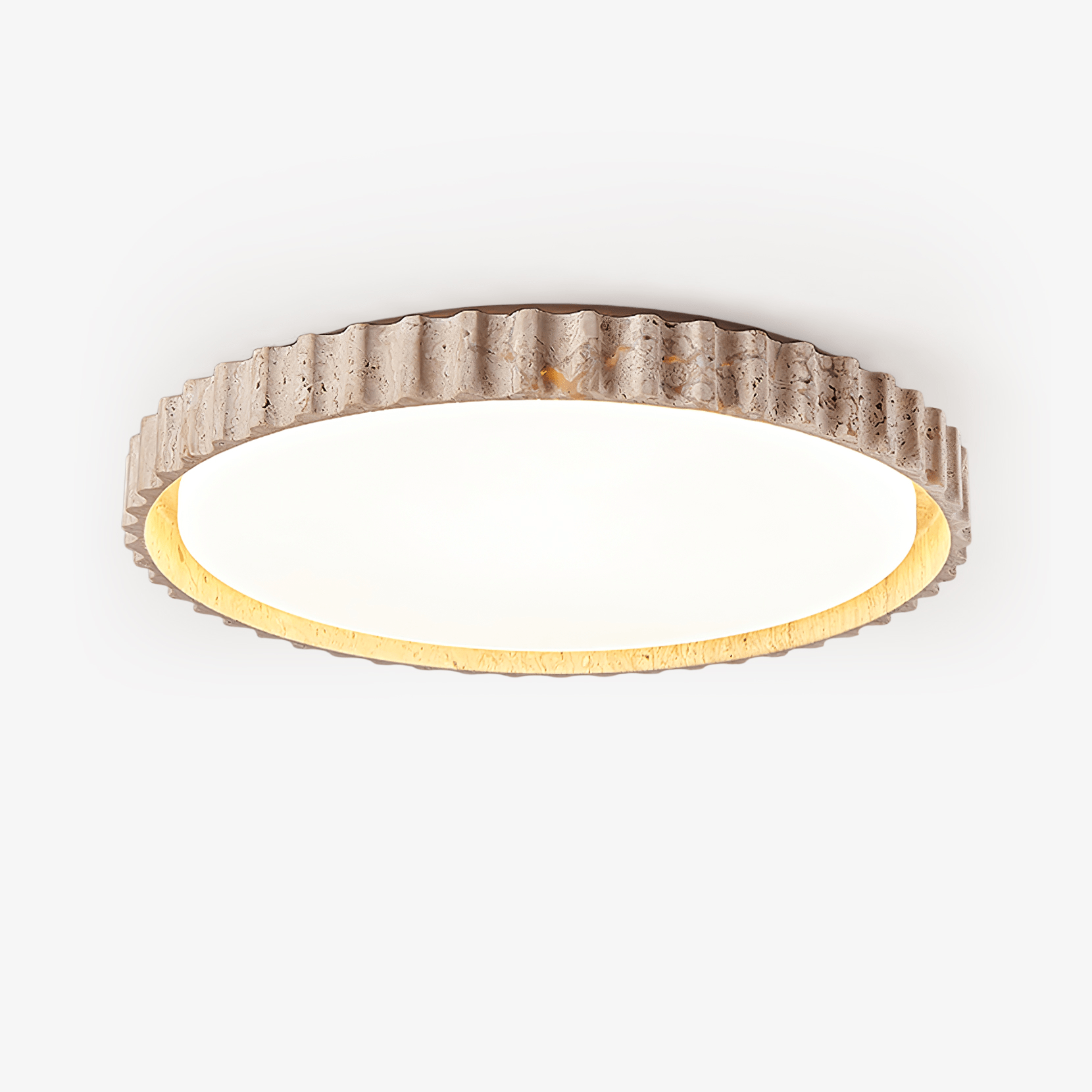 Riva Stone Ceiling Light Yellow Travertine Fluted Flush Mount LED Living Room Hallway Bedroom Organic Modern Ceiling Lamp Travertine Disc | Faylight