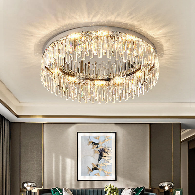 Modern Irregular Crystal Flush Mount Ceiling Light 14-20 Inch Chrome Living Room Chandelier | Faylight