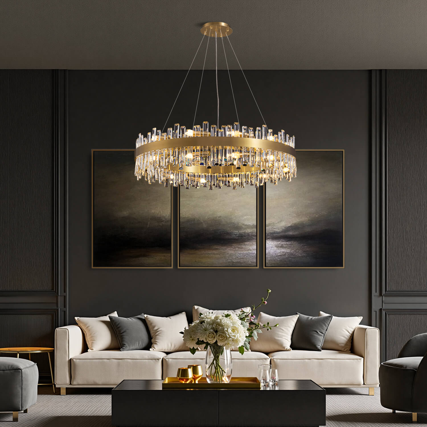 Crystal Round Chandelier Gold K9 Two-Tier 12 16 20 Lights Dining Room Living Room Kitchen Island Luxury Modern | Faylight