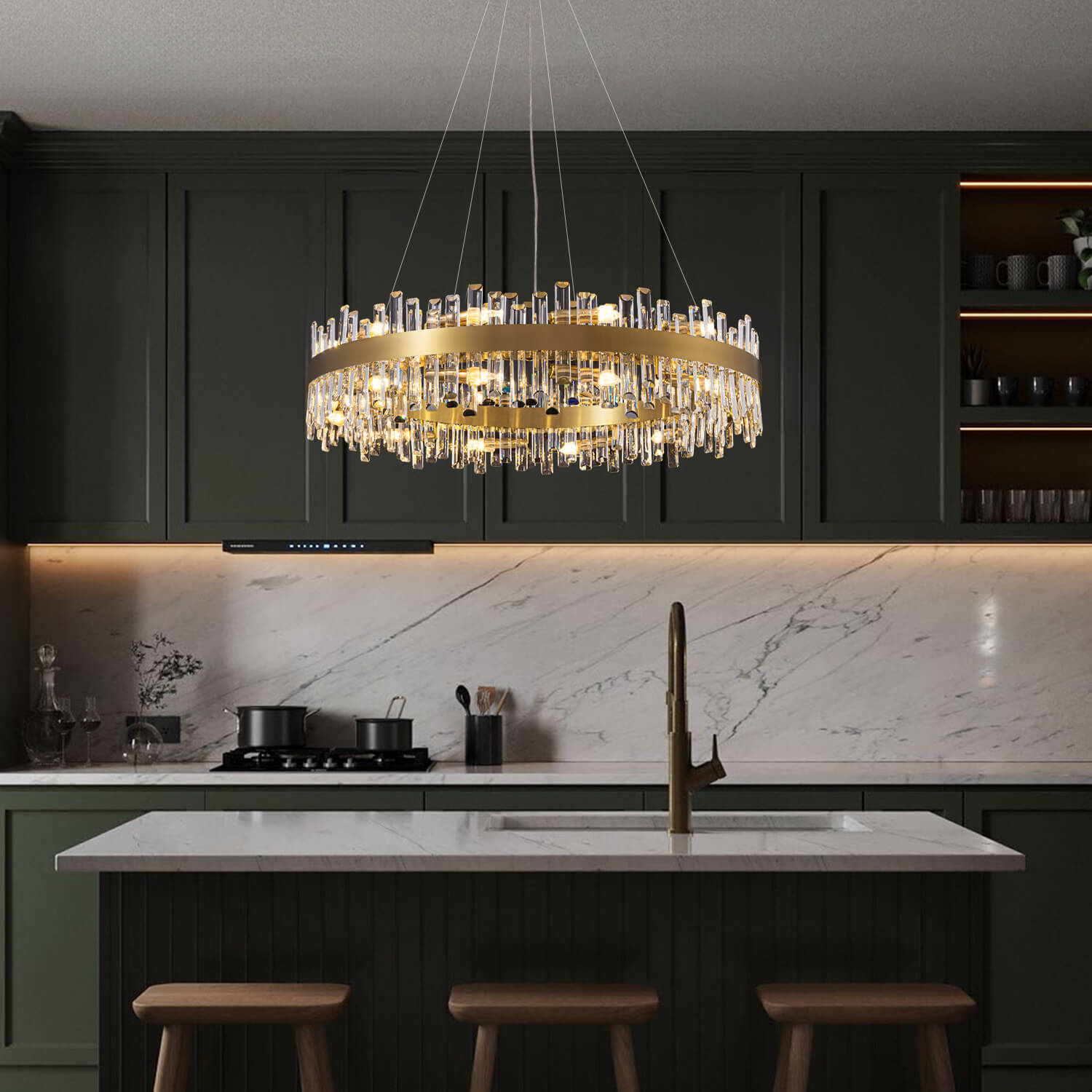 Crystal Round Chandelier Gold K9 Two-Tier 12 16 20 Lights Dining Room Living Room Kitchen Island Luxury Modern | Faylight