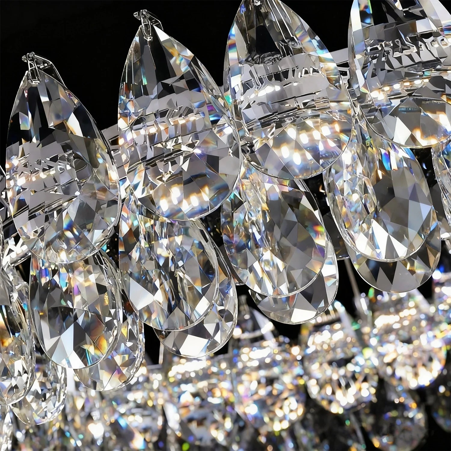 Double-Layer Water Drop Crystal Chandelier Chrome LED Living Room Dining Room Bedroom Two Ring Modern Luxury Pendant Light | Faylight