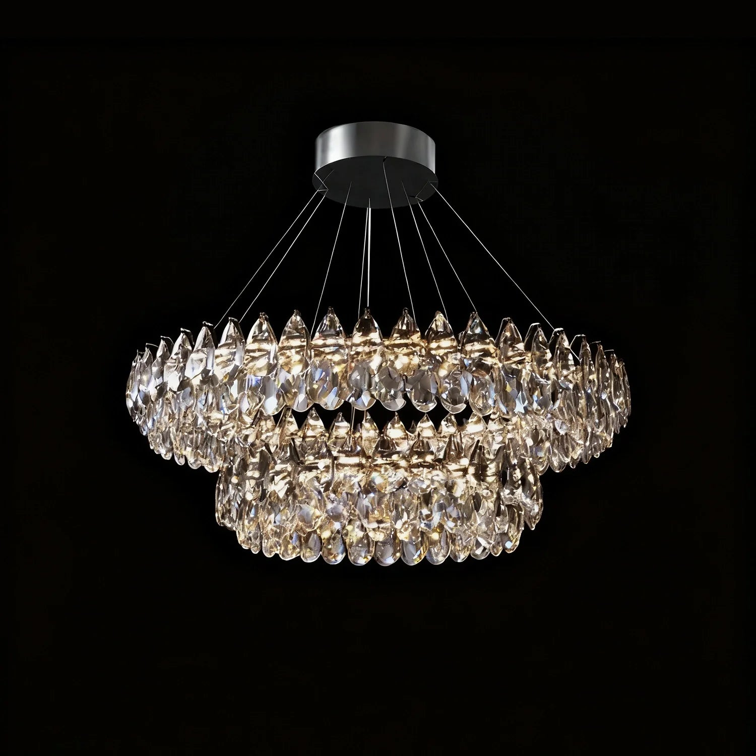 Double-Layer Water Drop Crystal Chandelier Chrome LED Living Room Dining Room Bedroom Two Ring Modern Luxury Pendant Light | Faylight