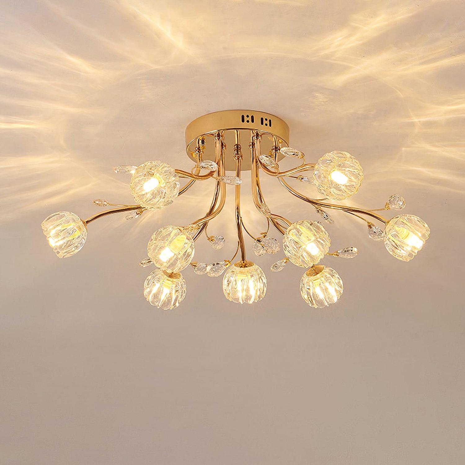 Crystal Flower Ceiling Light Gold Copper Multi-Head G9 LED Edison Living Room Dining Room Bedroom Luxury Chandelier Crystal Carved Floral Statement Lamp 9 12 15 Heads Indoor | Faylight
