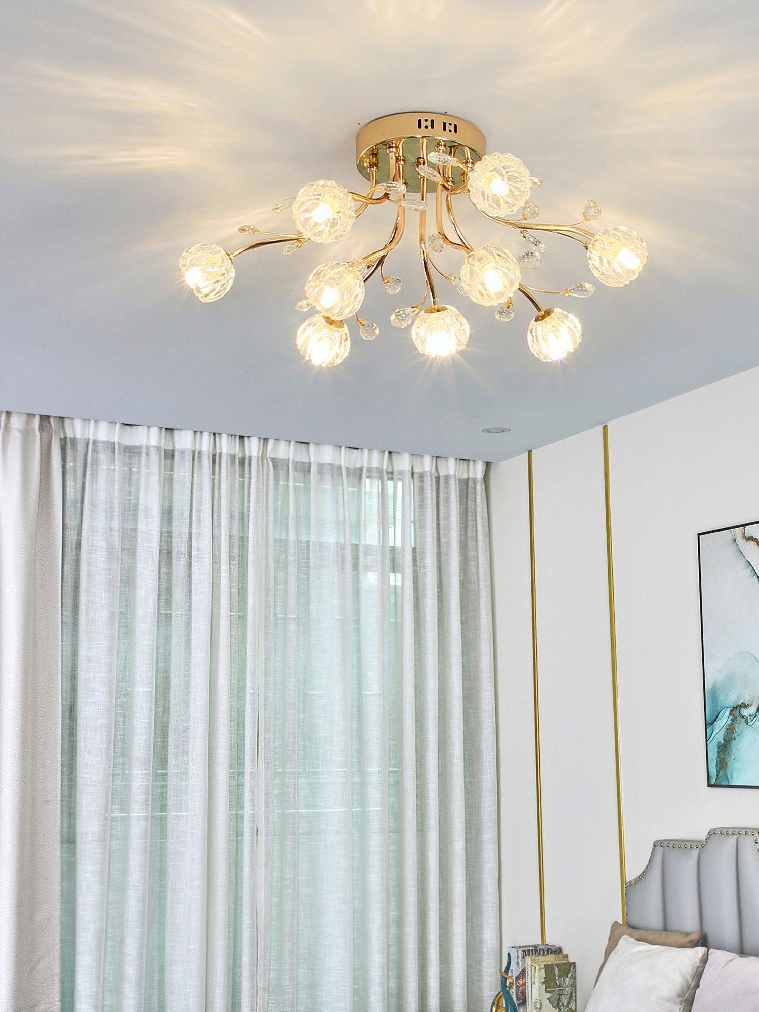 Crystal Flower Ceiling Light Gold Copper Multi-Head G9 LED Edison Living Room Dining Room Bedroom Luxury Chandelier Crystal Carved Floral Statement Lamp 9 12 15 Heads Indoor | Faylight