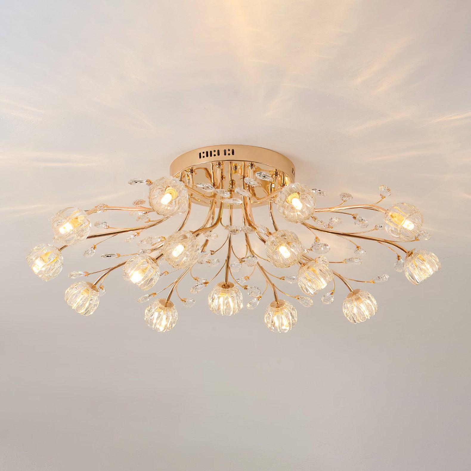 Crystal Flower Ceiling Light Gold Copper Multi-Head G9 LED Edison Living Room Dining Room Bedroom Luxury Chandelier Crystal Carved Floral Statement Lamp 9 12 15 Heads Indoor | Faylight