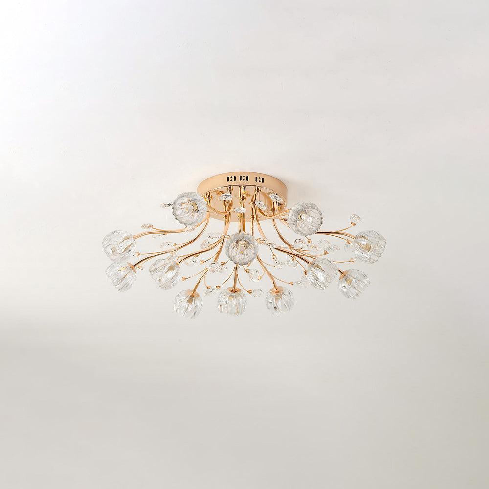 Crystal Flower Ceiling Light Gold Copper Multi-Head G9 LED Edison Living Room Dining Room Bedroom Luxury Chandelier Crystal Carved Floral Statement Lamp 9 12 15 Heads Indoor | Faylight