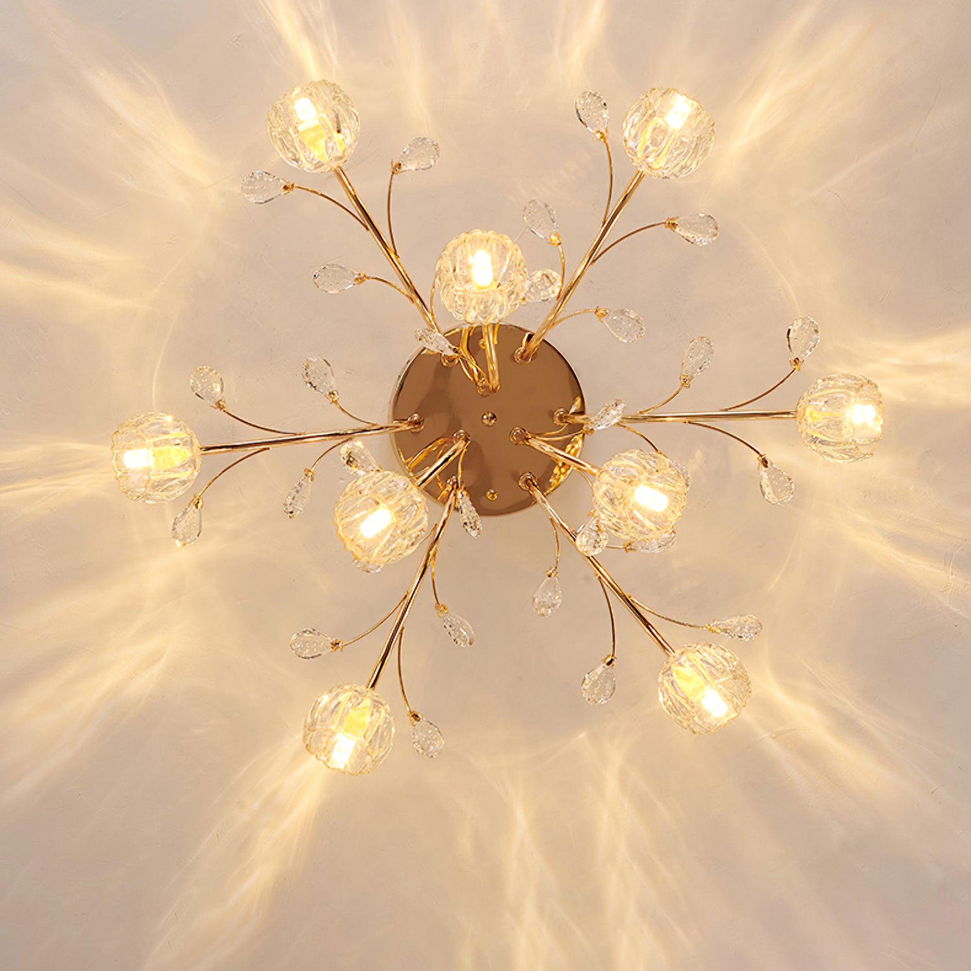 Crystal Flower Ceiling Light Gold Copper Multi-Head G9 LED Edison Living Room Dining Room Bedroom Luxury Chandelier Crystal Carved Floral Statement Lamp 9 12 15 Heads Indoor | Faylight