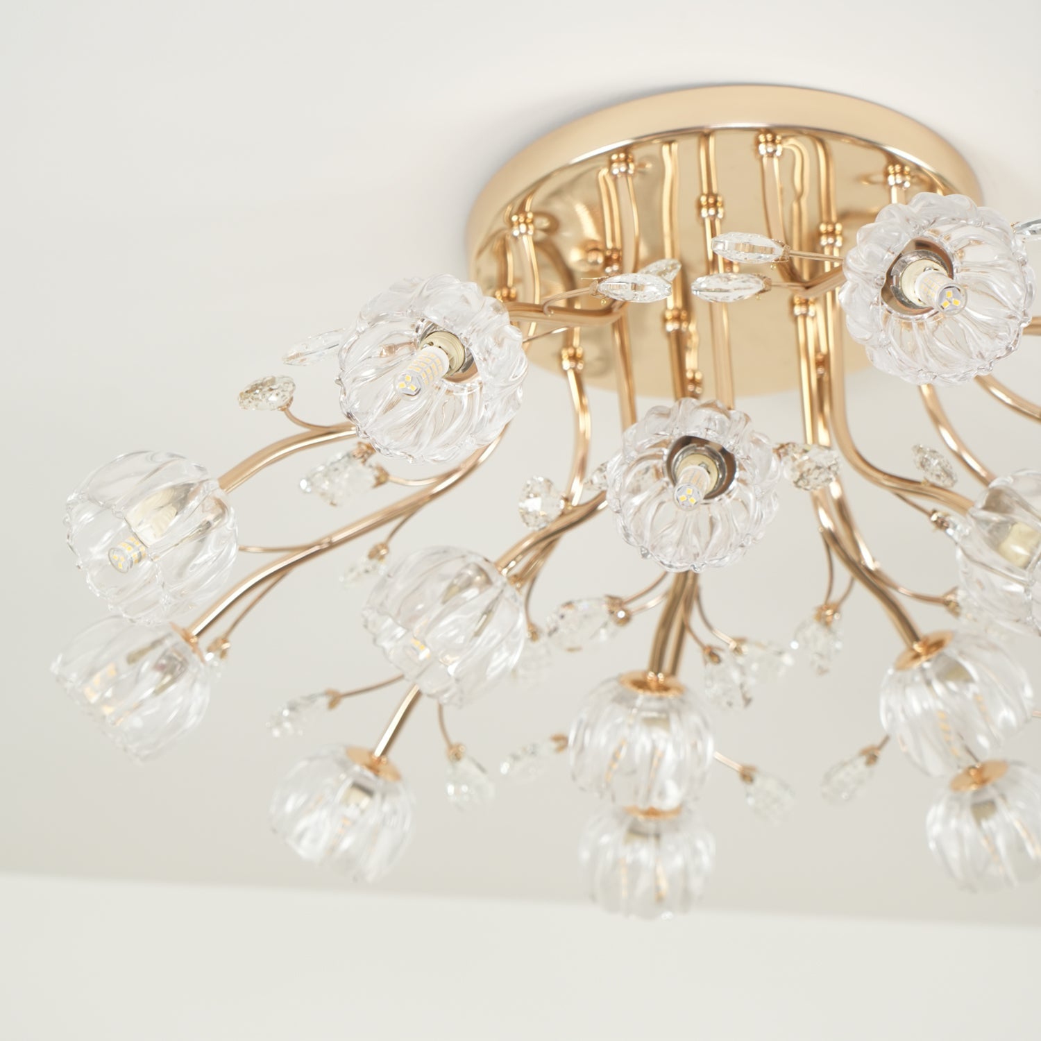 Crystal Flower Ceiling Light Gold Copper Multi-Head G9 LED Edison Living Room Dining Room Bedroom Luxury Chandelier Crystal Carved Floral Statement Lamp 9 12 15 Heads Indoor | Faylight