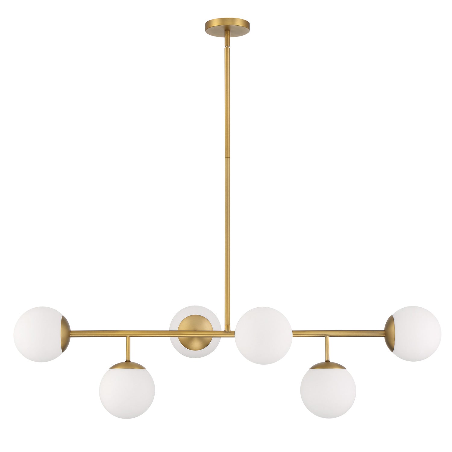 Castell 6 Globe Linear Pendant 46 Inch Aged Brass Dining Room Chandelier | Faylight