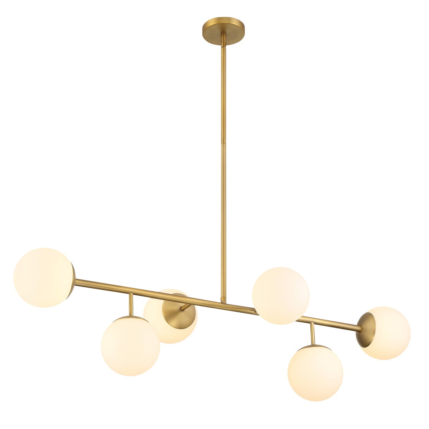 Castell 6 Globe Linear Pendant 46 Inch Aged Brass Dining Room Chandelier | Faylight