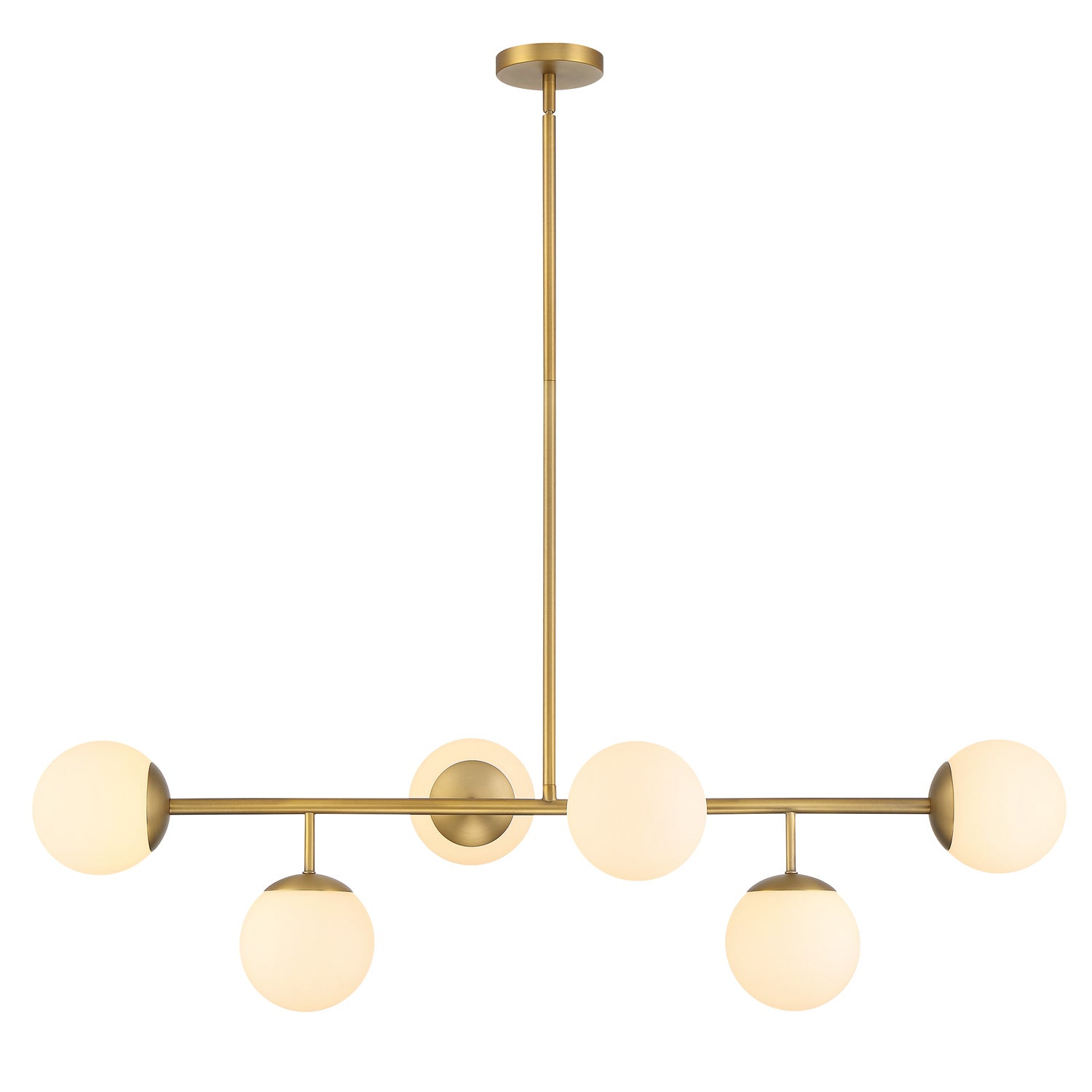Castell 6 Globe Linear Pendant 46 Inch Aged Brass Dining Room Chandelier | Faylight