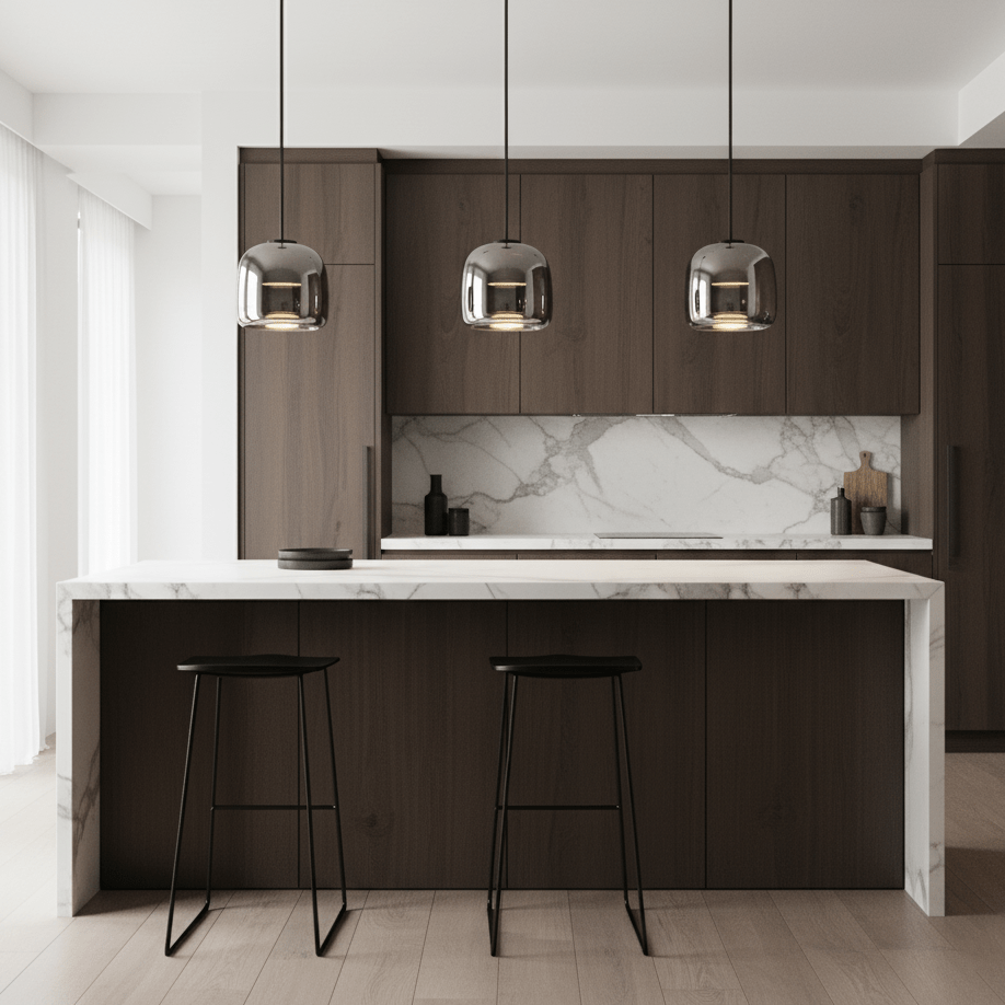 Metro Sphere Glass Pendant Lamp Hand-Blown Smoked Glass Modern Kitchen Island Lighting | Faylight