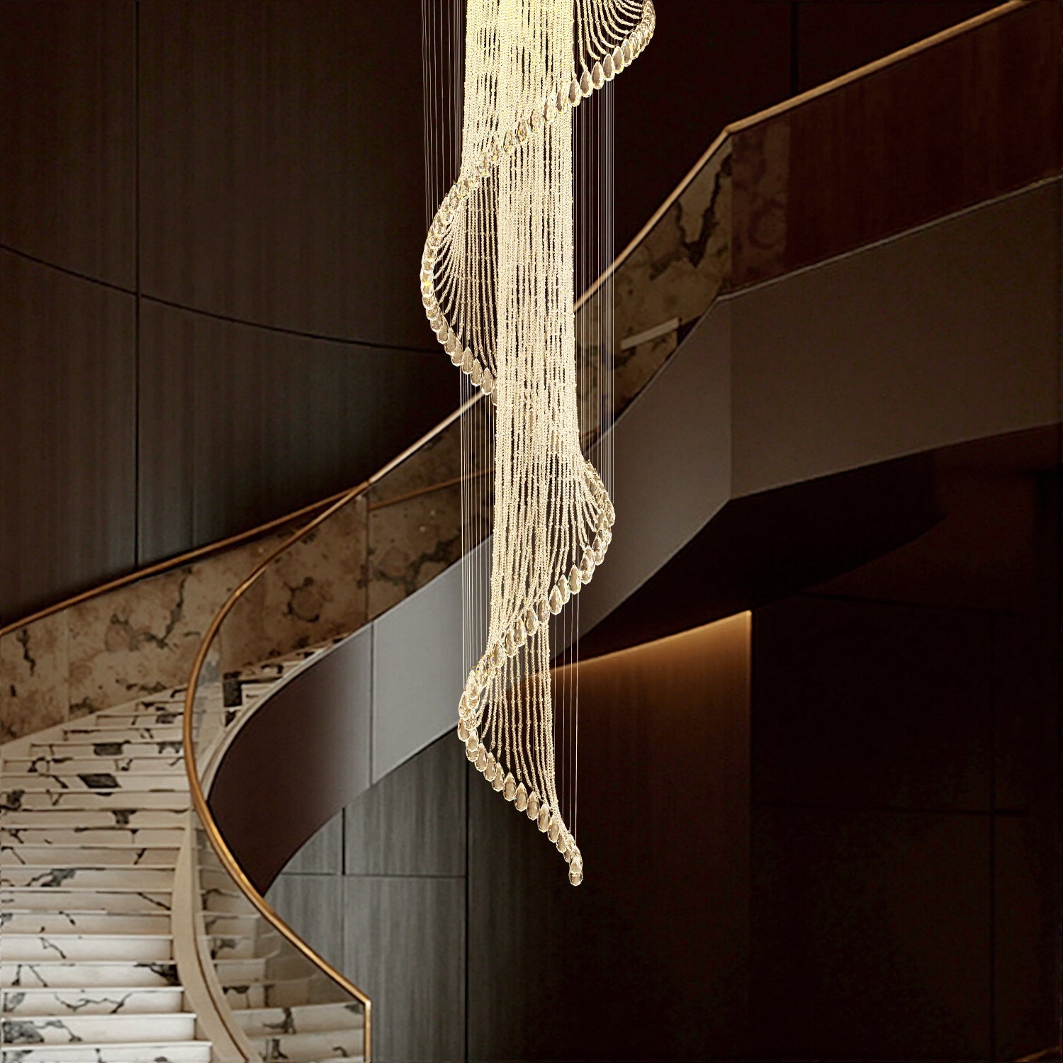 Spiral Crystal Chandelier Chrome K9 Staircase Foyer Entryway 4 12 13 16 Lights Modern Art Design Pendant Light High Ceiling | Faylight