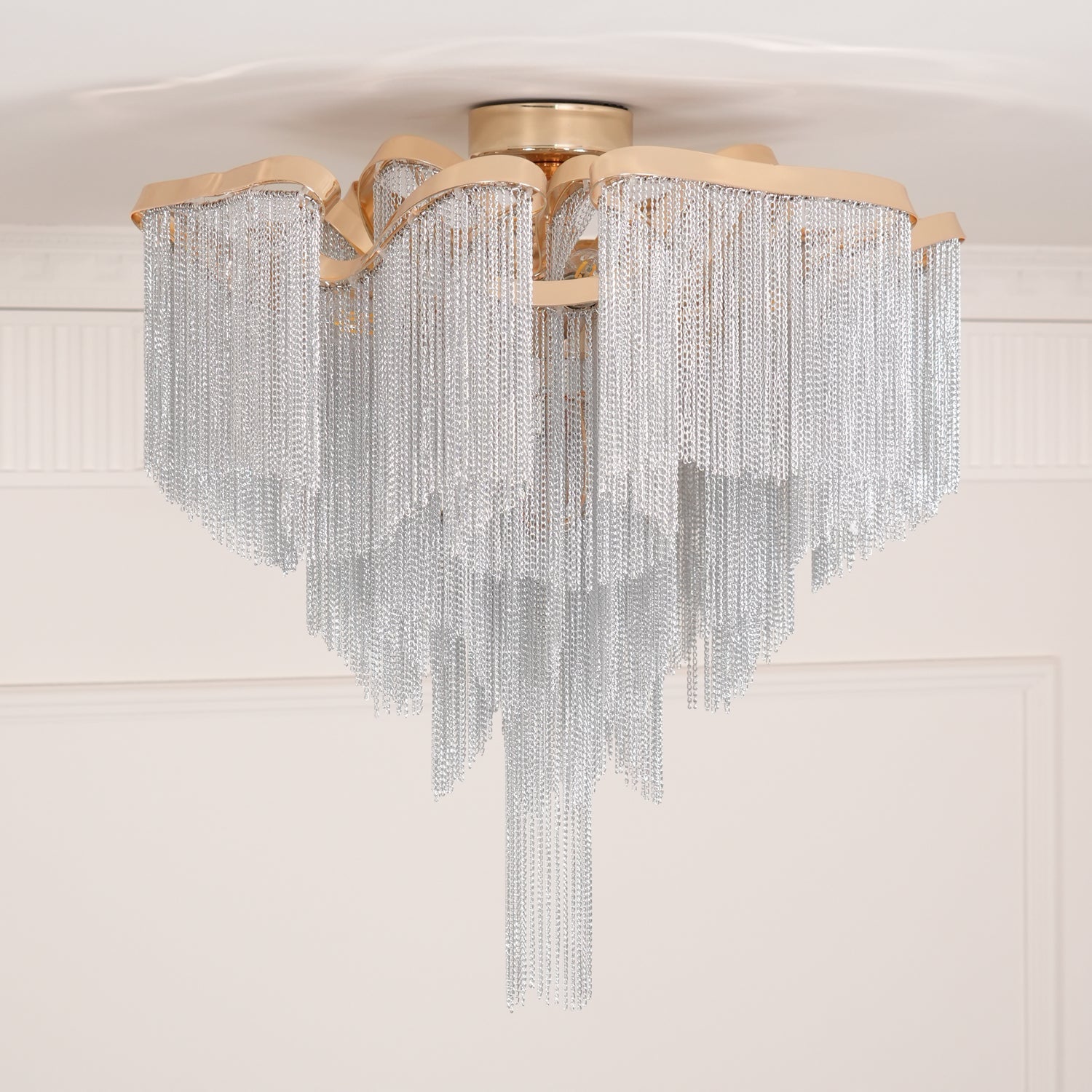 Art Deco Tassel Ceiling Light Champagne Gold Silver Chain Semi-Flush Mount Living Room Dining Room Bedroom Luxury Chandelier E14 LED Edison Low Ceiling Statement Lamp Indoor | Faylight