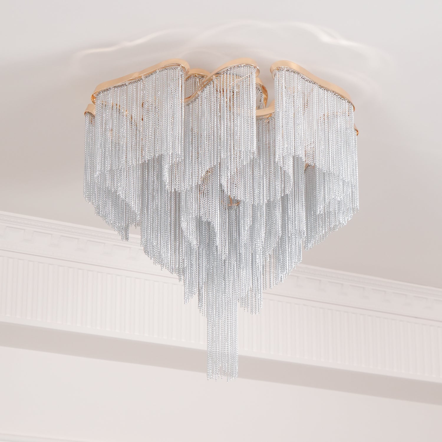 Art Deco Tassel Ceiling Light Champagne Gold Silver Chain Semi-Flush Mount Living Room Dining Room Bedroom Luxury Chandelier E14 LED Edison Low Ceiling Statement Lamp Indoor | Faylight
