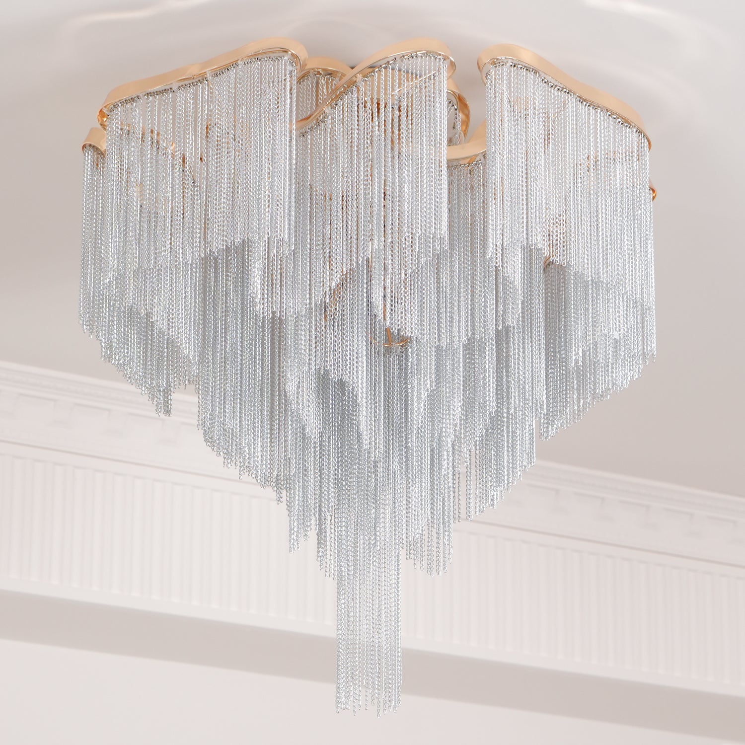 Art Deco Tassel Ceiling Light Champagne Gold Silver Chain Semi-Flush Mount Living Room Dining Room Bedroom Luxury Chandelier E14 LED Edison Low Ceiling Statement Lamp Indoor | Faylight
