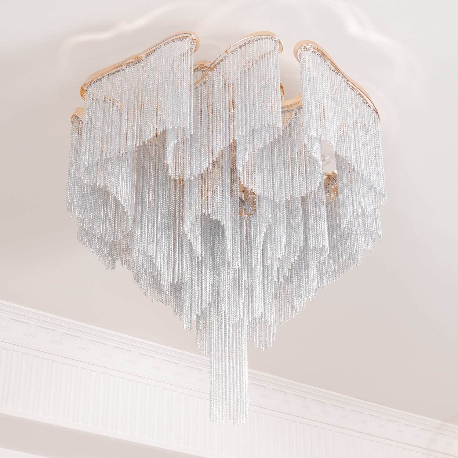Art Deco Tassel Ceiling Light Champagne Gold Silver Chain Semi-Flush Mount Living Room Dining Room Bedroom Luxury Chandelier E14 LED Edison Low Ceiling Statement Lamp Indoor | Faylight