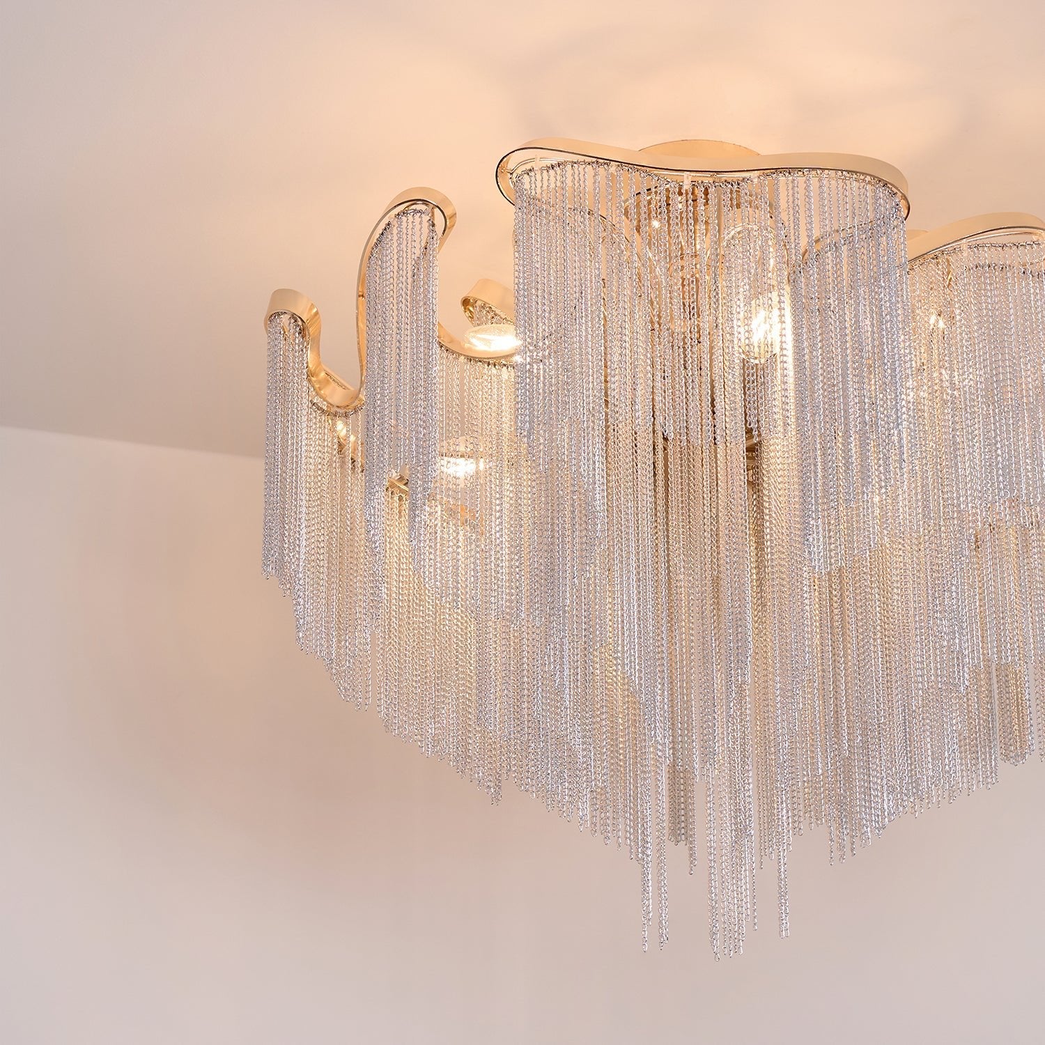 Art Deco Tassel Ceiling Light Champagne Gold Silver Chain Semi-Flush Mount Living Room Dining Room Bedroom Luxury Chandelier E14 LED Edison Low Ceiling Statement Lamp Indoor | Faylight