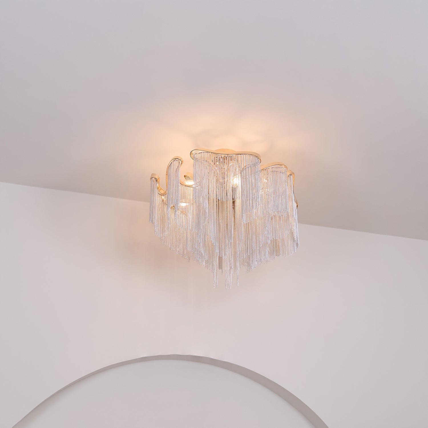 Art Deco Tassel Ceiling Light Champagne Gold Silver Chain Semi-Flush Mount Living Room Dining Room Bedroom Luxury Chandelier E14 LED Edison Low Ceiling Statement Lamp Indoor | Faylight