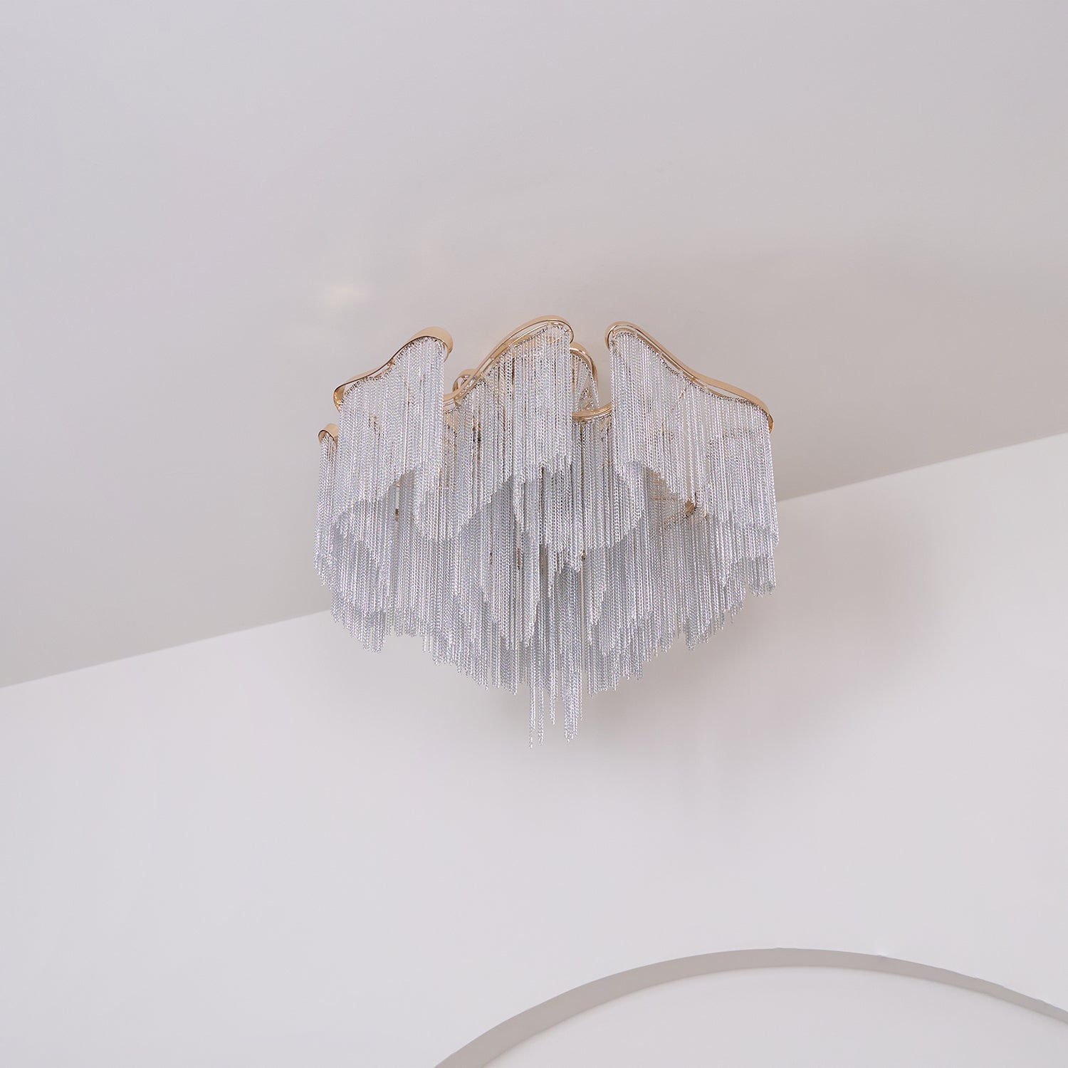 Art Deco Tassel Ceiling Light Champagne Gold Silver Chain Semi-Flush Mount Living Room Dining Room Bedroom Luxury Chandelier E14 LED Edison Low Ceiling Statement Lamp Indoor | Faylight