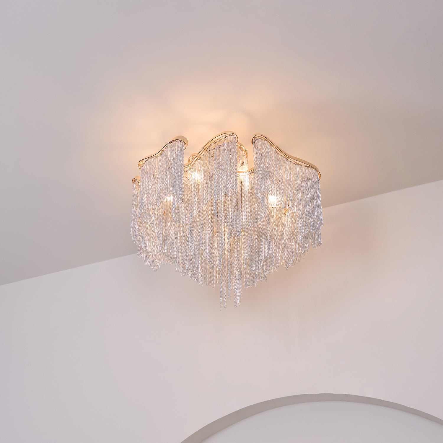 Art Deco Tassel Ceiling Light Champagne Gold Silver Chain Semi-Flush Mount Living Room Dining Room Bedroom Luxury Chandelier E14 LED Edison Low Ceiling Statement Lamp Indoor | Faylight