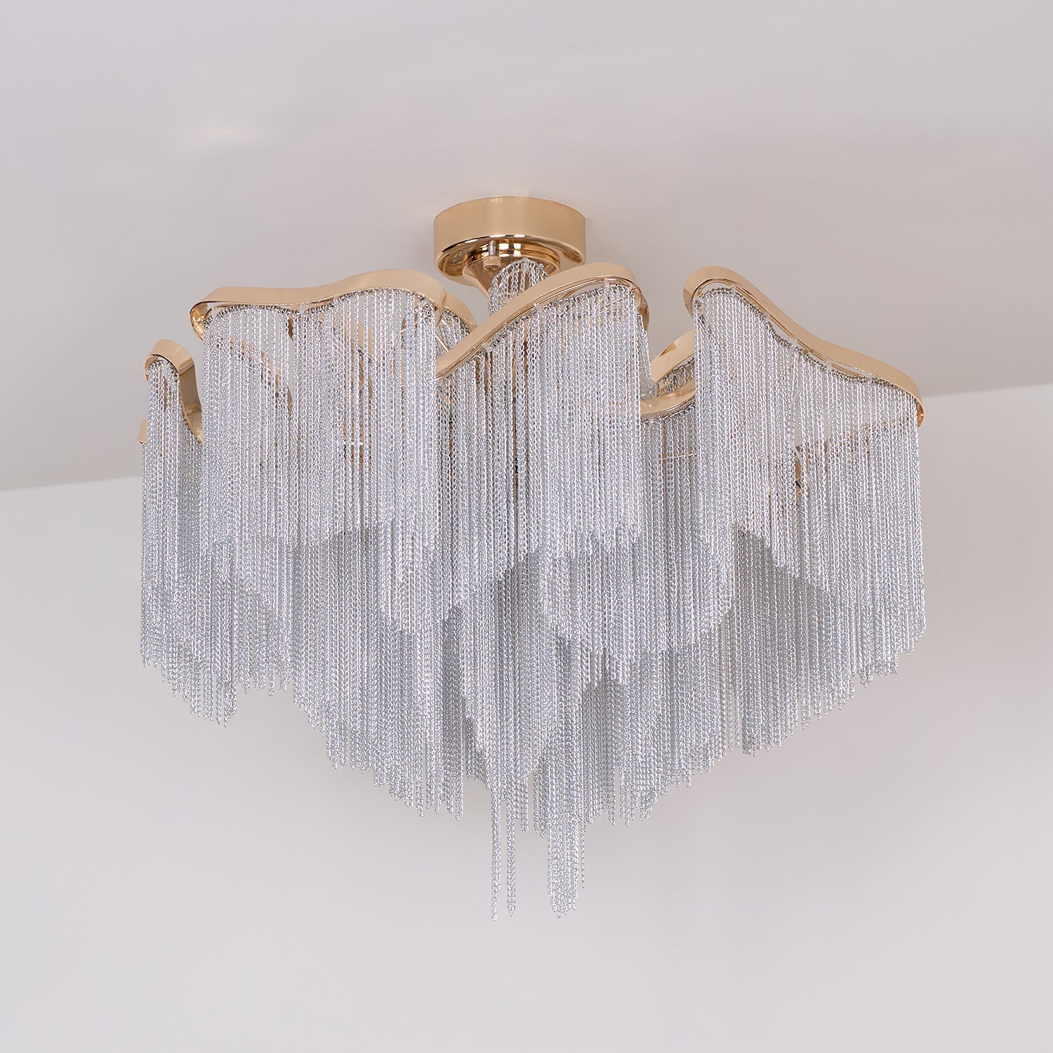 Art Deco Tassel Ceiling Light Champagne Gold Silver Chain Semi-Flush Mount Living Room Dining Room Bedroom Luxury Chandelier E14 LED Edison Low Ceiling Statement Lamp Indoor | Faylight
