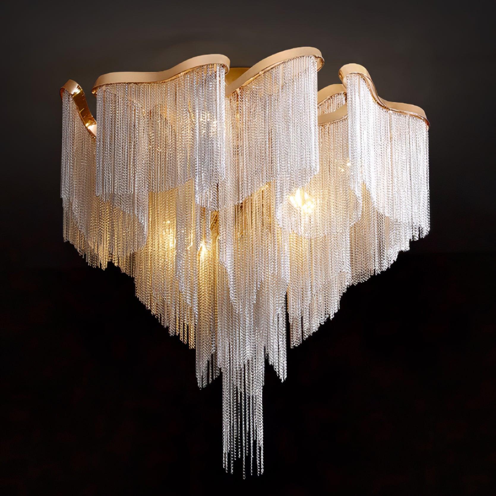 Art Deco Tassel Ceiling Light Champagne Gold Silver Chain Semi-Flush Mount Living Room Dining Room Bedroom Luxury Chandelier E14 LED Edison Low Ceiling Statement Lamp Indoor | Faylight