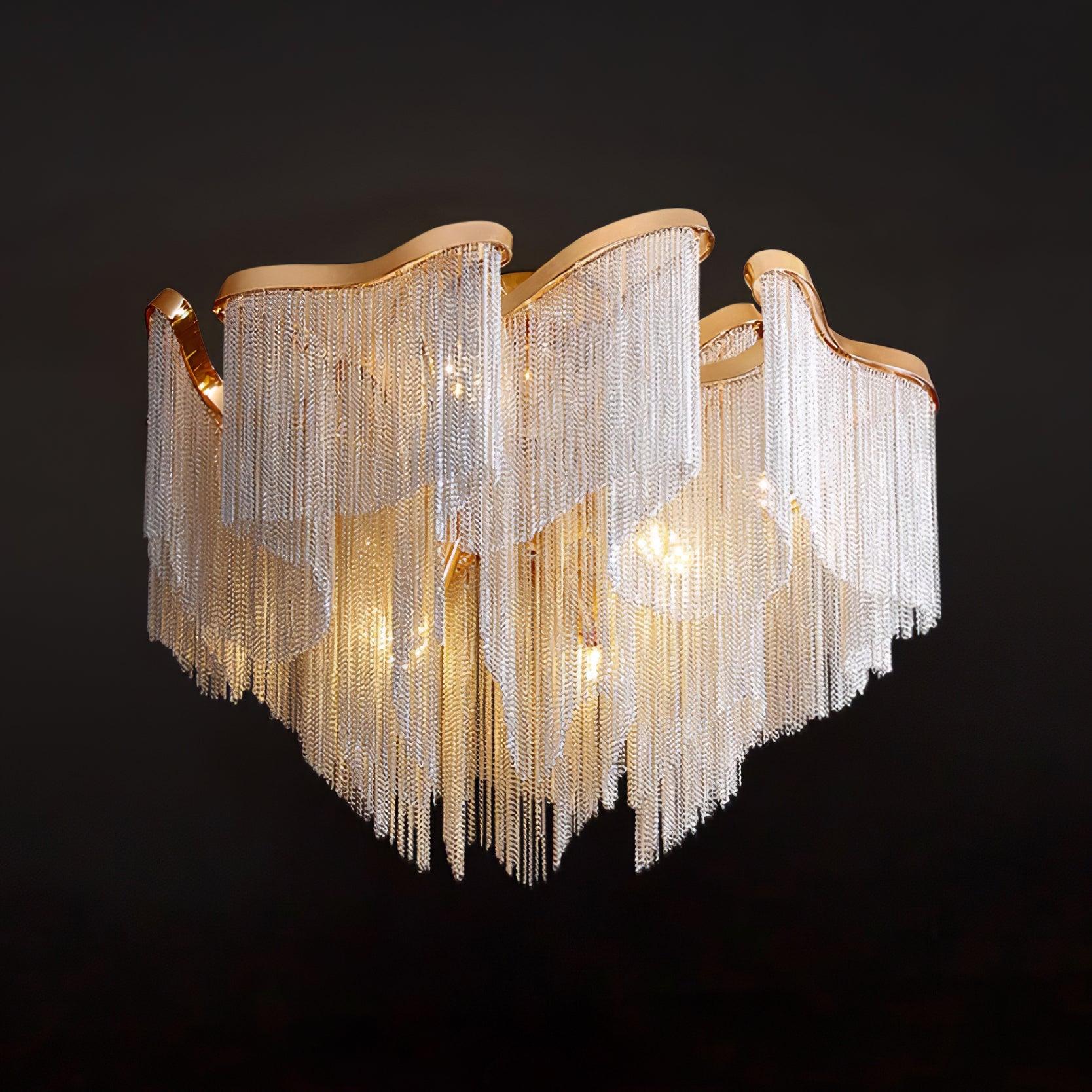 Art Deco Tassel Ceiling Light Champagne Gold Silver Chain Semi-Flush Mount Living Room Dining Room Bedroom Luxury Chandelier E14 LED Edison Low Ceiling Statement Lamp Indoor | Faylight