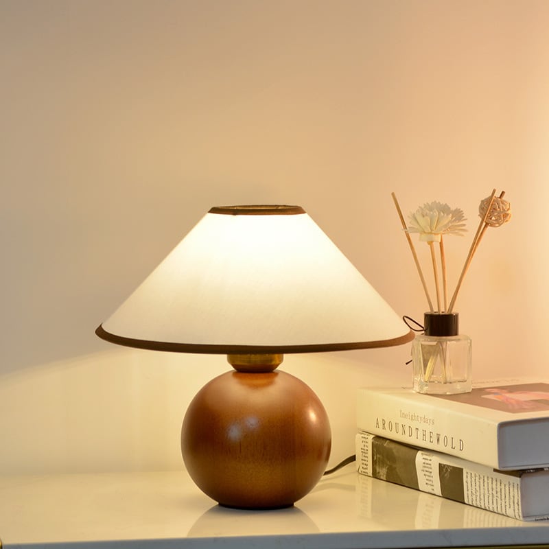 Uriel Ambient Table Lamp Solid Wood Linen E14 25cm Bedroom Living Room Bedside Japandi Scandinavian Minimalist | Faylight