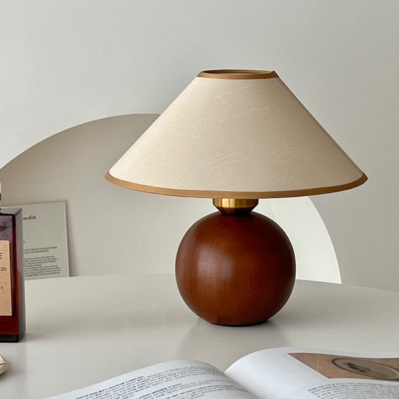 Uriel Ambient Table Lamp Solid Wood Linen E14 25cm Bedroom Living Room Bedside Japandi Scandinavian Minimalist | Faylight