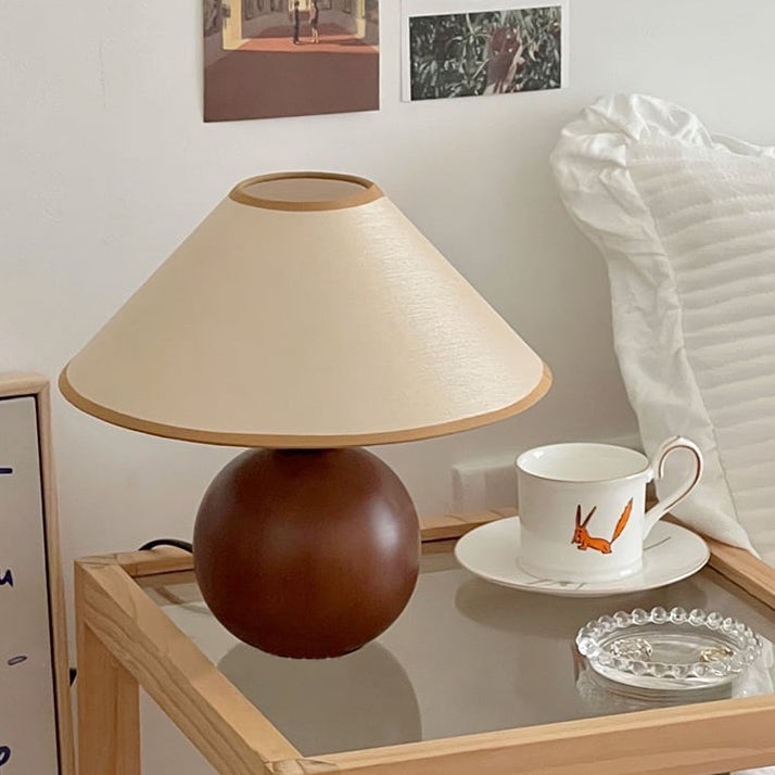 Uriel Ambient Table Lamp Solid Wood Linen E14 25cm Bedroom Living Room Bedside Japandi Scandinavian Minimalist | Faylight