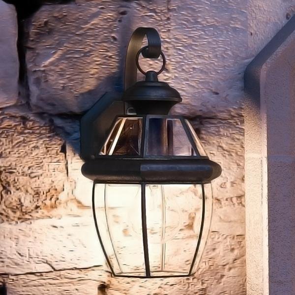 Colonial Outdoor Wall Sconce 14"H Black Silk Brass Beveled Glass | Faylight