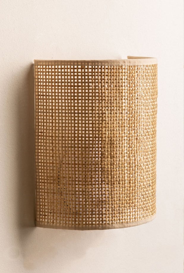 Cross Wood & Rattan Wall Sconce Metal E14 Wood Shavings Rattan Bedroom Living Room Hallway Hardwired Japandi Natural | Faylight