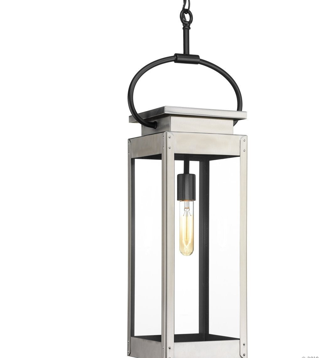 Modern Farmhouse Outdoor Pendant 27-3/8"H Stainless Steel Nautical Lantern Damp Location | Faylight