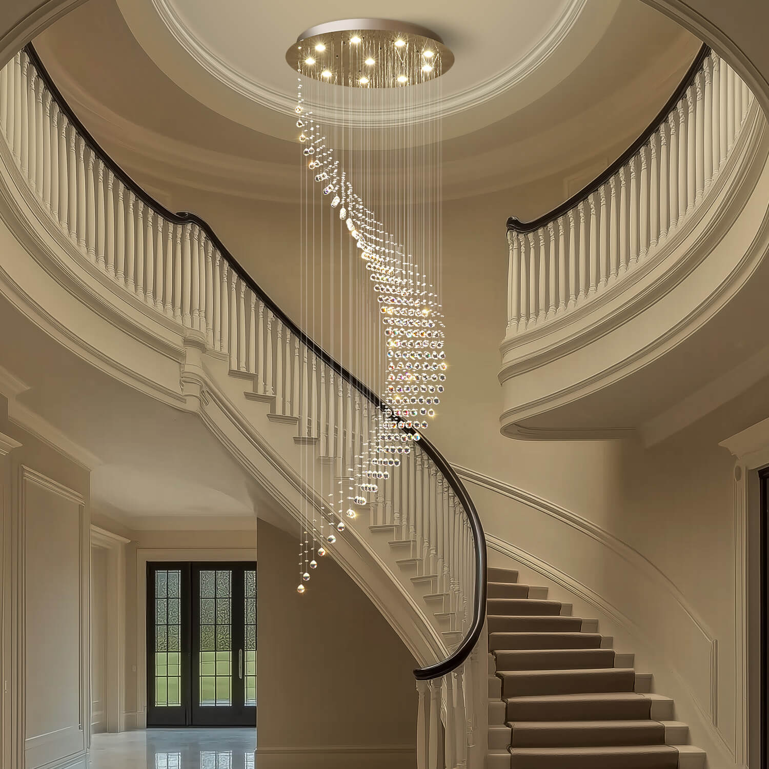 Spiral Raindrop Crystal Chandelier Chrome K9 Staircase Foyer High Ceiling 6 8 10 15 Lights Modern Luxury Pendant Light | Faylight