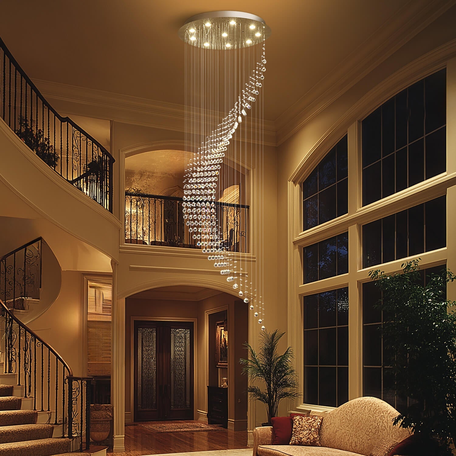 Spiral Raindrop Crystal Chandelier Chrome K9 Staircase Foyer High Ceiling 6 8 10 15 Lights Modern Luxury Pendant Light | Faylight