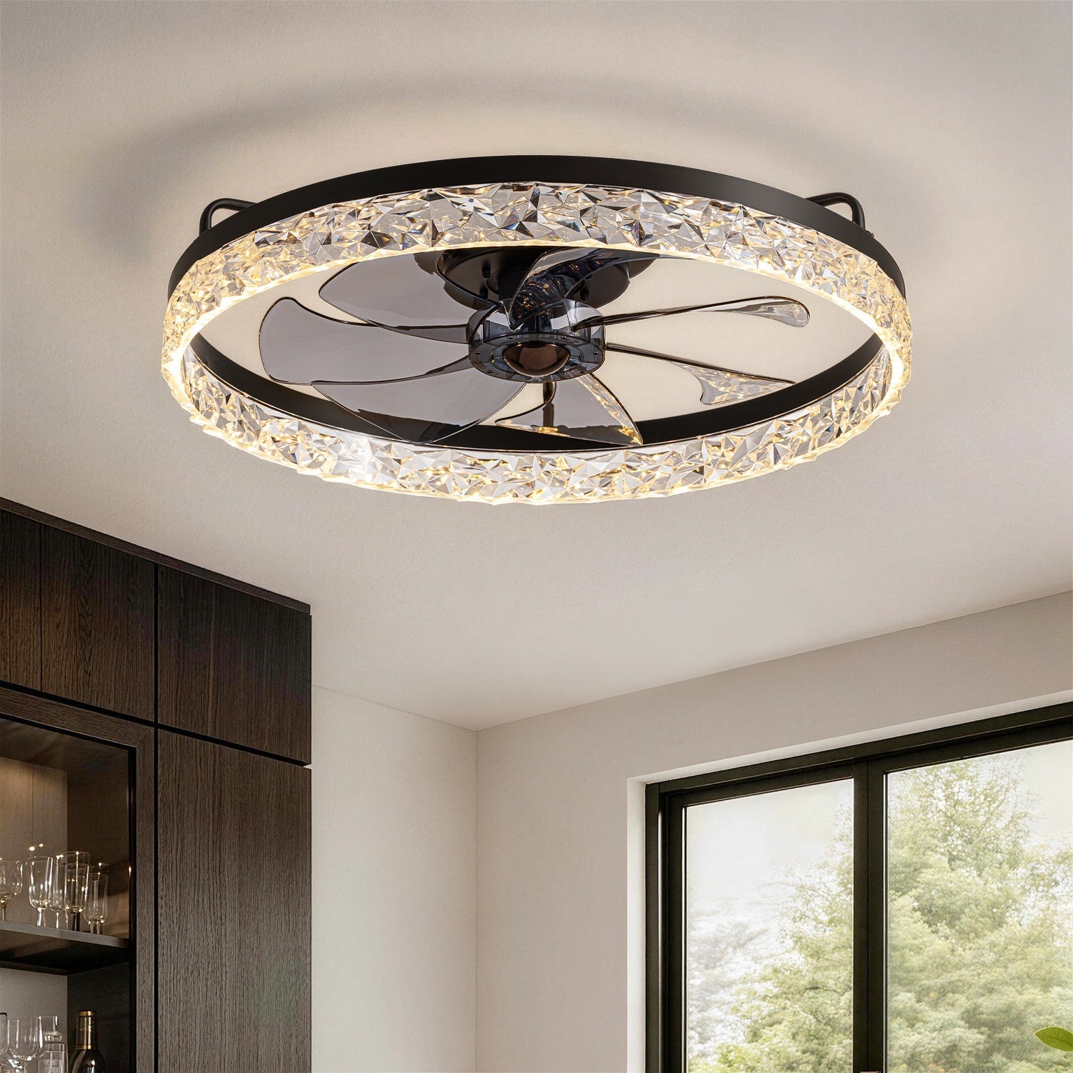 Circular Ceiling Fan Light Modern Simple Design Black Metal Round 14-20 Inch Living Room Bedroom | Faylight