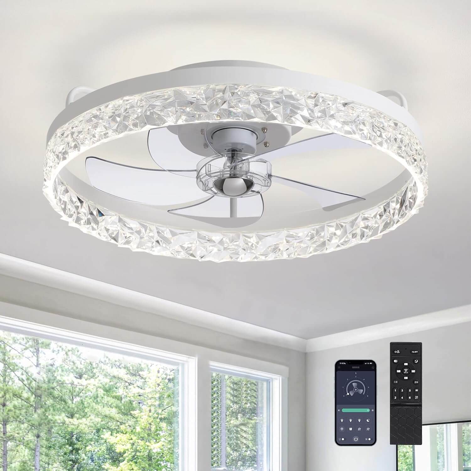 Circular Ceiling Fan Light Modern Simple Design Black Metal Round 14-20 Inch Living Room Bedroom | Faylight