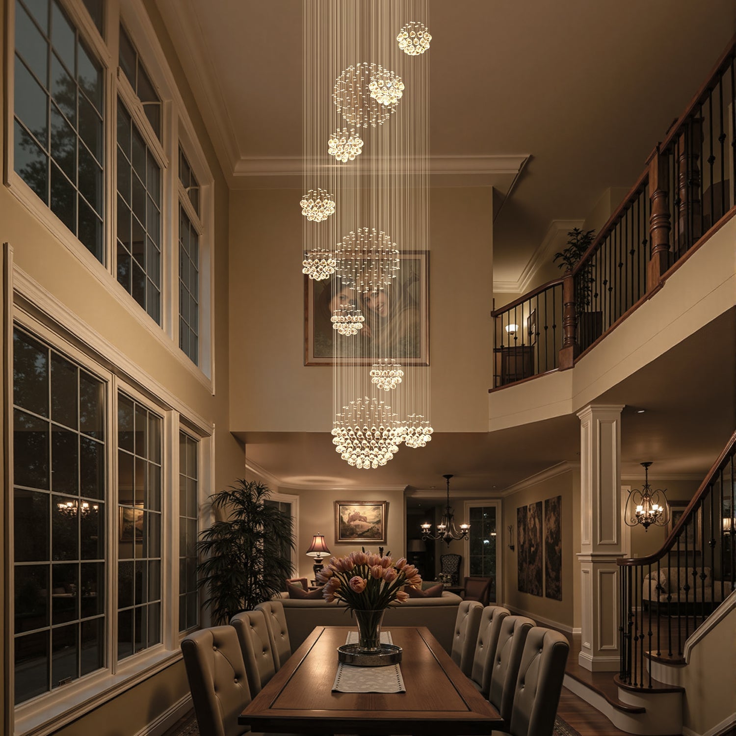 Spiral Crystal Chandelier Chrome K9 AAA-Grade Staircase Foyer High Ceiling 13 16 20 Lights Modern Luxury Raindrop Pendant Light | Faylight