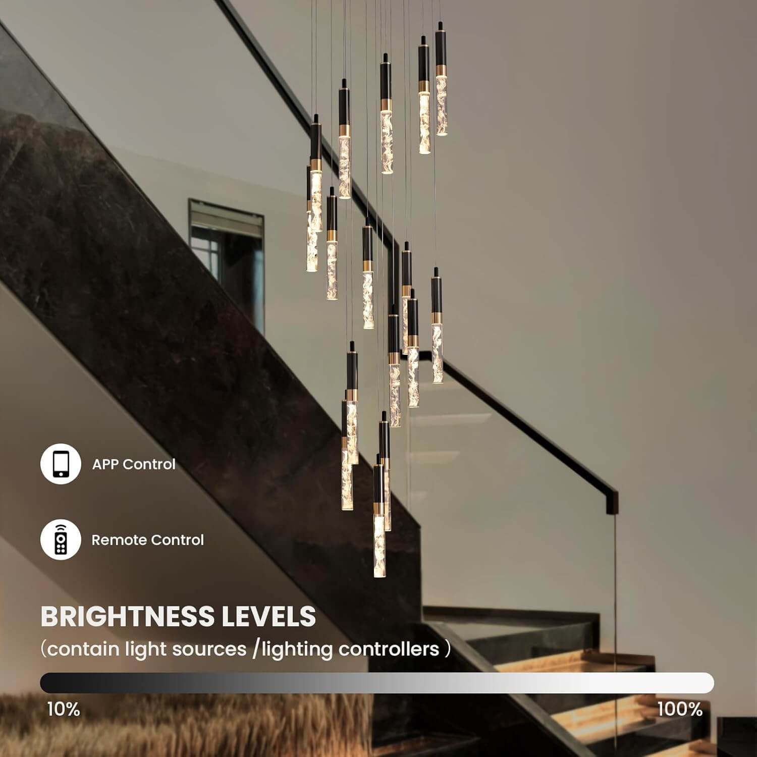 Crystal Foyer Chandelier Black K9 Cascading LED 16 Lights High Ceiling Staircase Living Room Modern Luxury | Faylight