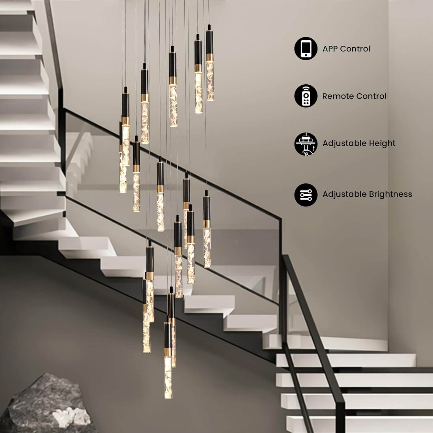 Crystal Foyer Chandelier Black K9 Cascading LED 16 Lights High Ceiling Staircase Living Room Modern Luxury | Faylight