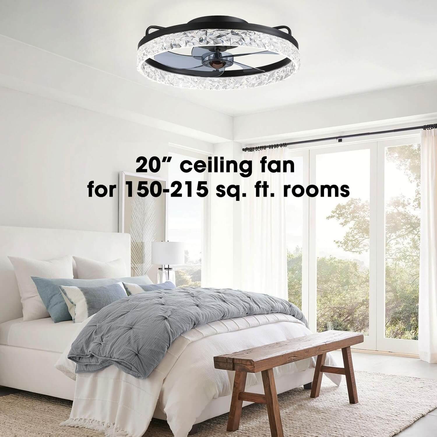 Circular Ceiling Fan Light Modern Simple Design Black Metal Round 14-20 Inch Living Room Bedroom | Faylight