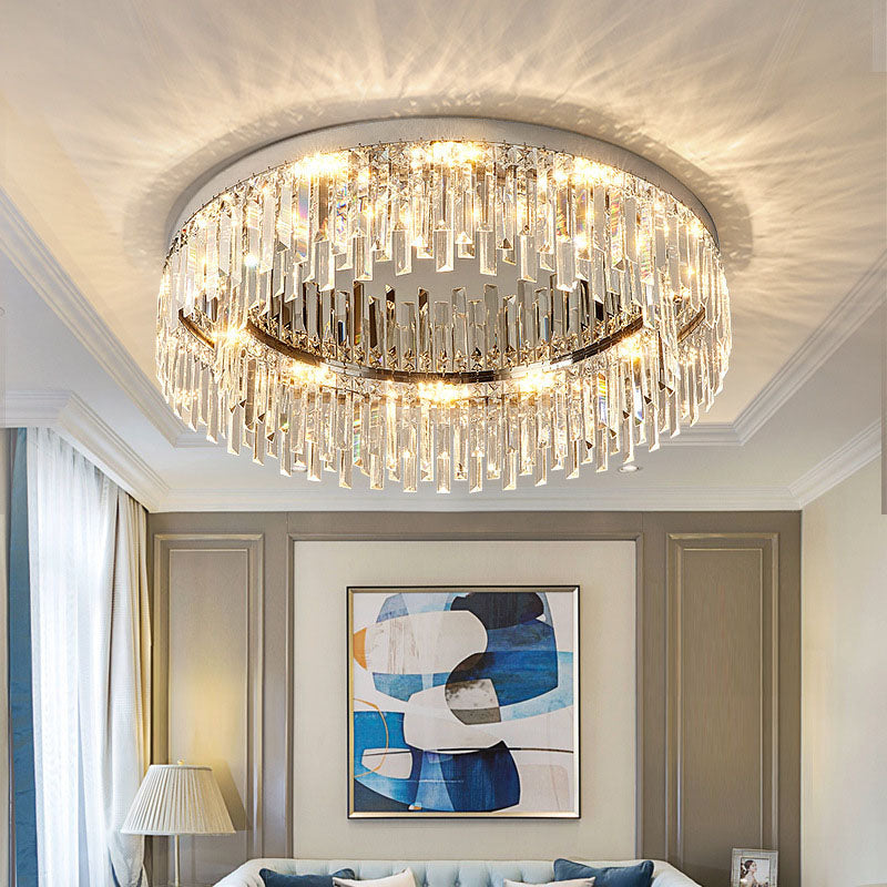 Modern Irregular Crystal Flush Mount Ceiling Light 14-20 Inch Chrome Living Room Chandelier | Faylight
