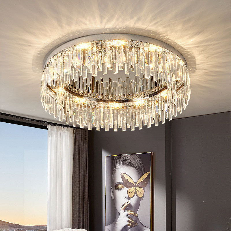 Modern Irregular Crystal Flush Mount Ceiling Light 14-20 Inch Chrome Living Room Chandelier | Faylight