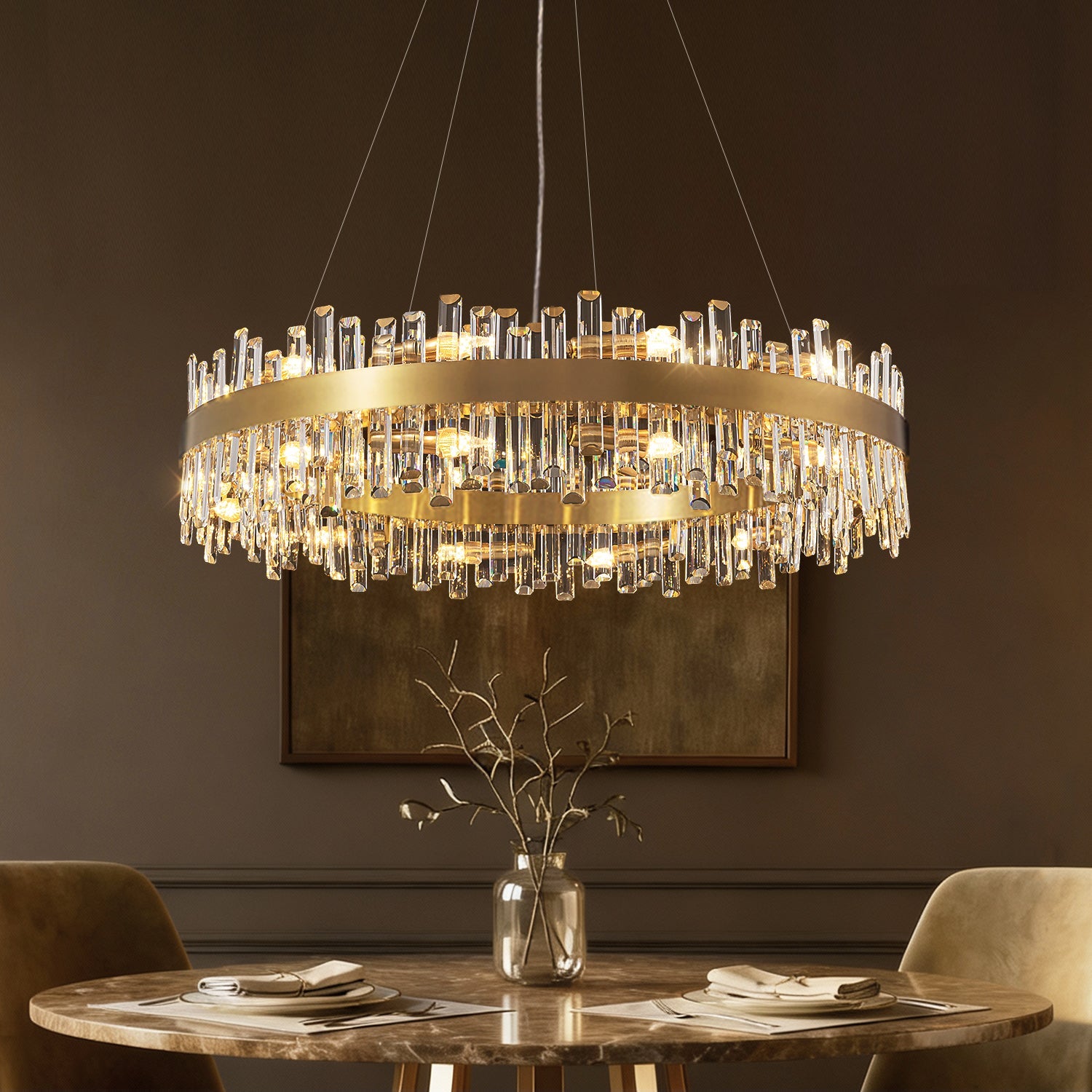 Crystal Round Chandelier Gold K9 Two-Tier 12 16 20 Lights Dining Room Living Room Kitchen Island Luxury Modern | Faylight