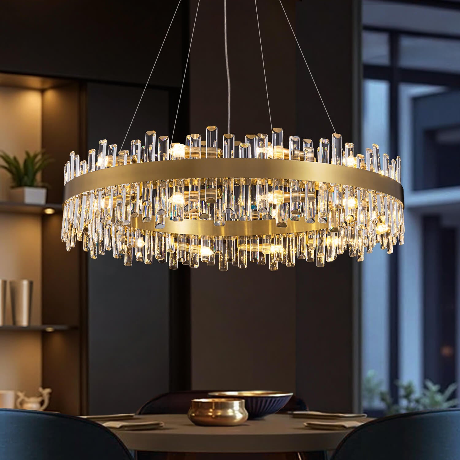 Crystal Round Chandelier Gold K9 Two-Tier 12 16 20 Lights Dining Room Living Room Kitchen Island Luxury Modern | Faylight