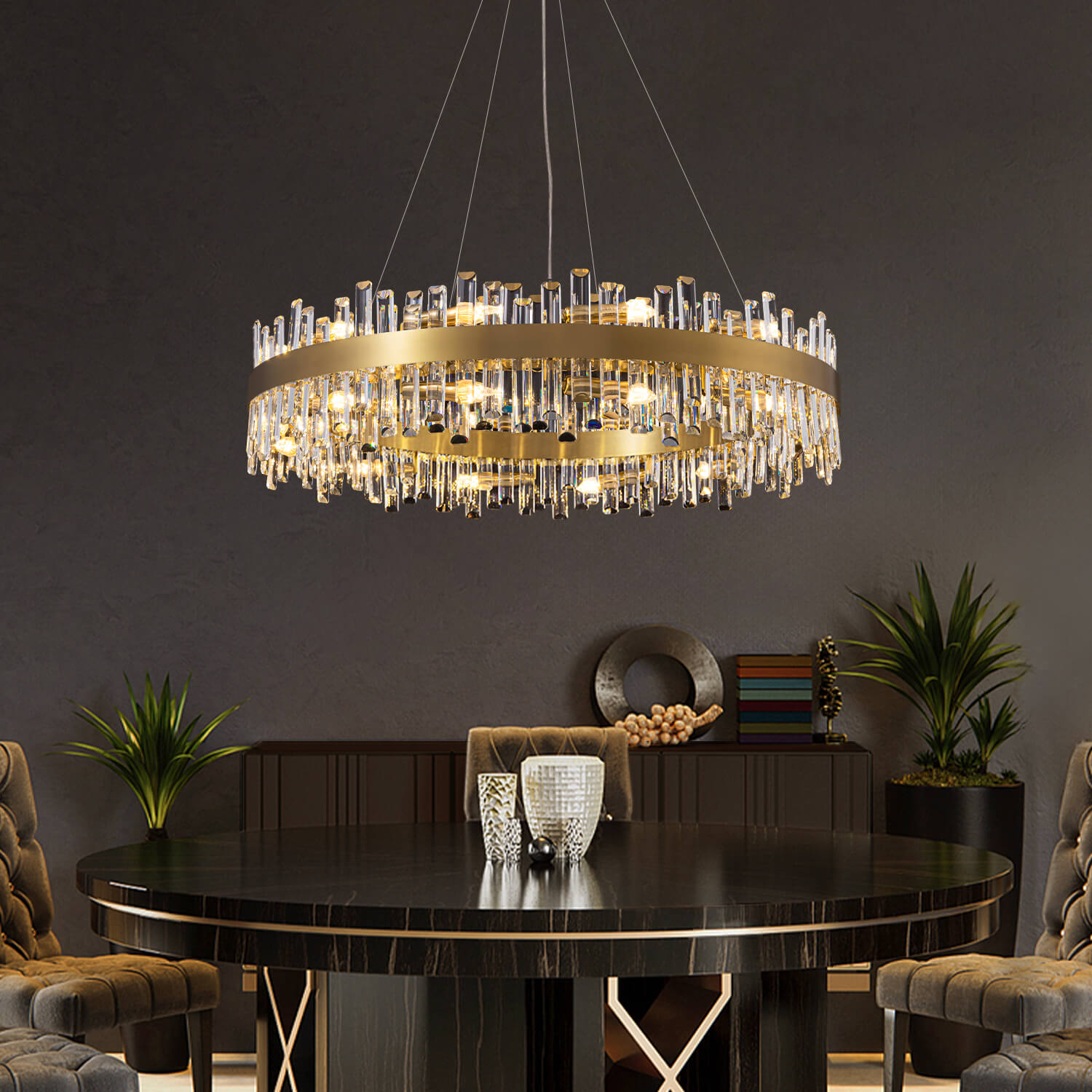 Crystal Round Chandelier Gold K9 Two-Tier 12 16 20 Lights Dining Room Living Room Kitchen Island Luxury Modern | Faylight