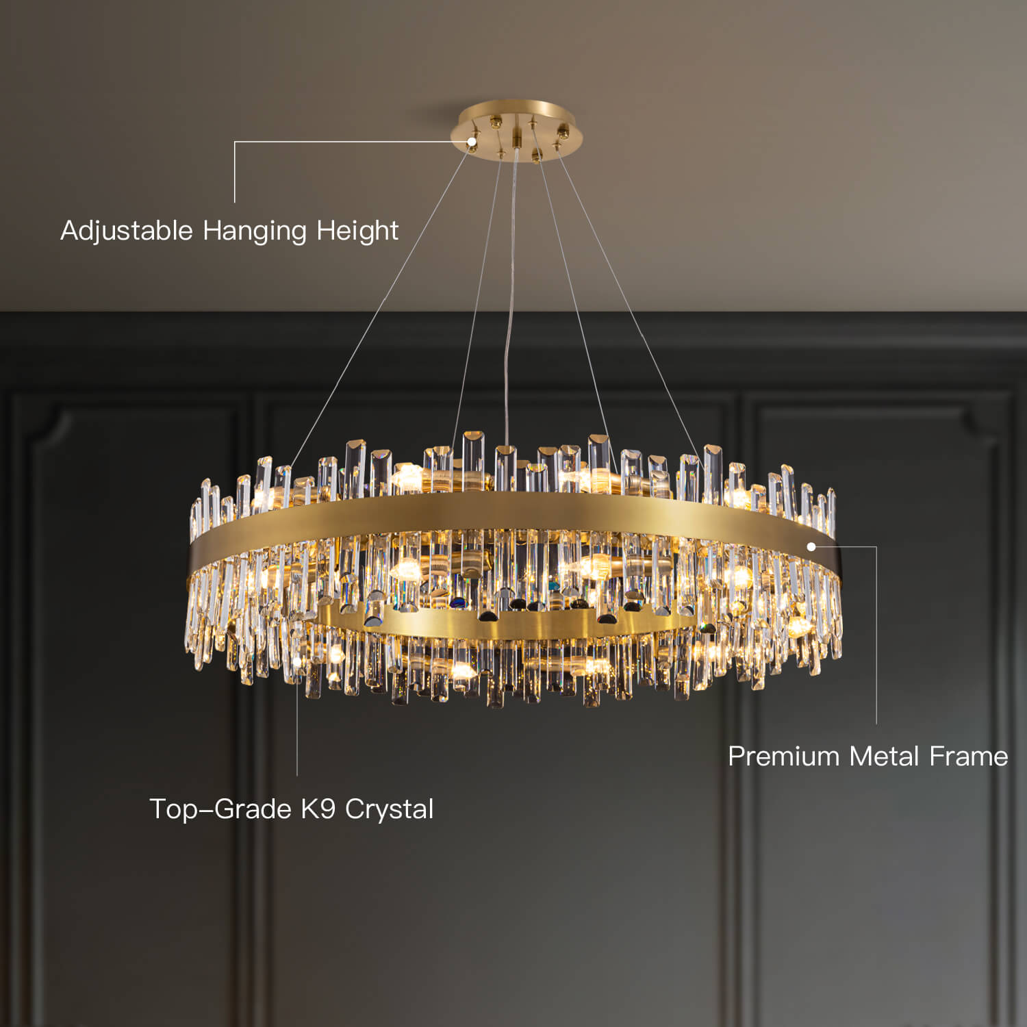 Crystal Round Chandelier Gold K9 Two-Tier 12 16 20 Lights Dining Room Living Room Kitchen Island Luxury Modern | Faylight