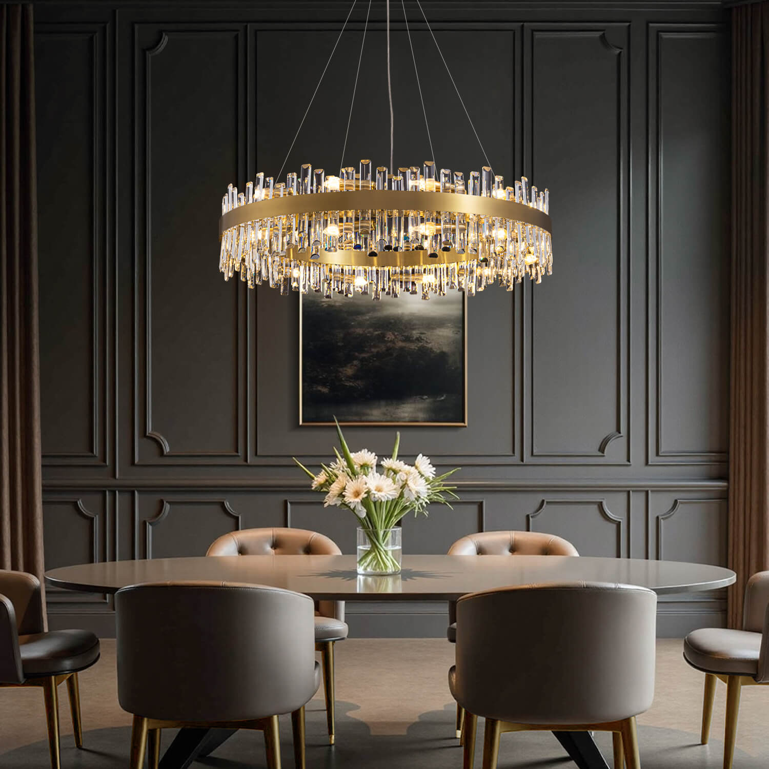 Crystal Round Chandelier Gold K9 Two-Tier 12 16 20 Lights Dining Room Living Room Kitchen Island Luxury Modern | Faylight