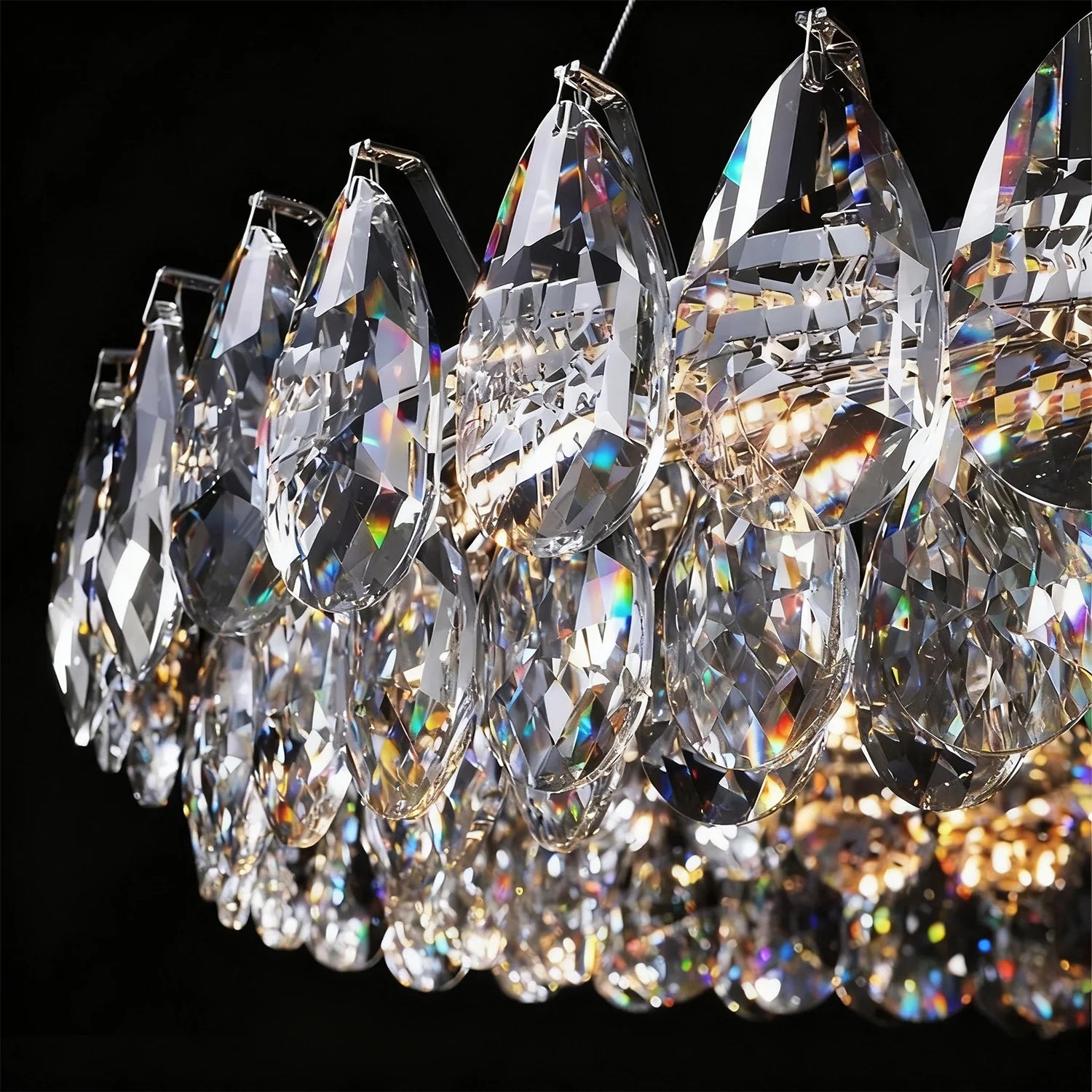 Double-Layer Water Drop Crystal Chandelier Chrome LED Living Room Dining Room Bedroom Two Ring Modern Luxury Pendant Light | Faylight